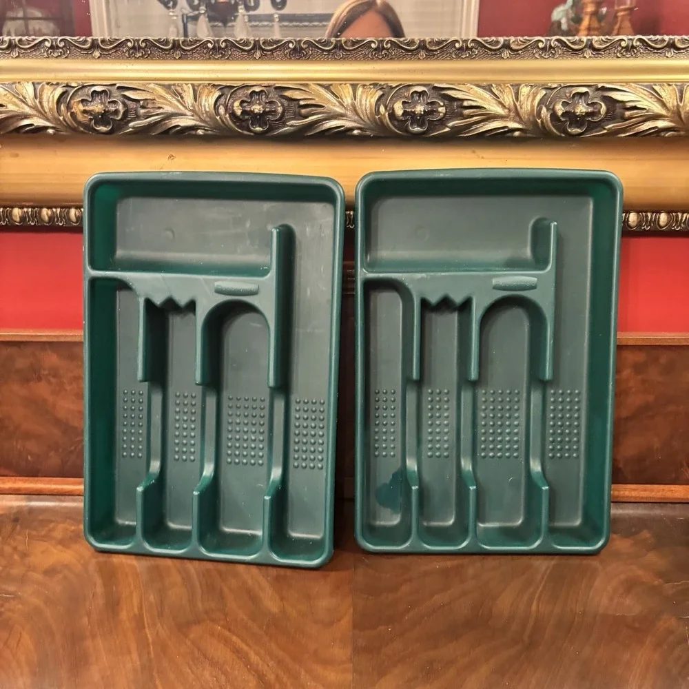 Vintage‎ Rubbermaid Green Silverware Organizer Tray Set of 2 Drawer Insert